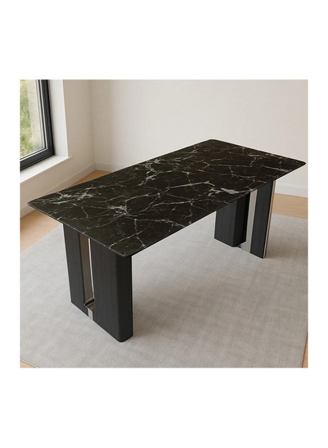 YI ONE Dining Table – Rectangular Black Marble Top with Stainless Steel & Wood Legs, 4–6 Seater Luxury Dining Table, 1600×850×760 mm - Image 3