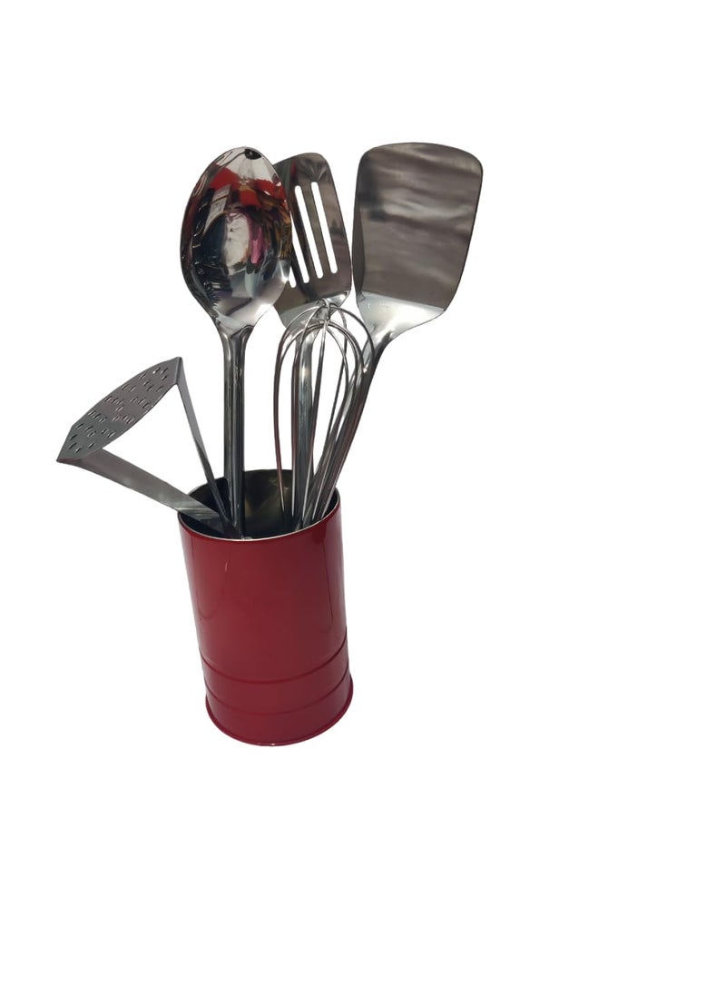 C DEVICE C DEVICE Stainless Steel Spoon Holder Spoons Stand chammach Stand Spoon Holder for Kitchen Cutlery Holder Spoon Stand Spoon Rack Spoon Stand for Kitchen 15 x 10 Red  - Image 2