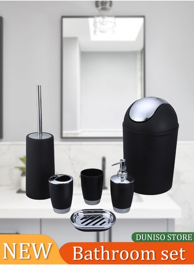 DUNISO 6 Pcs Bathroom Accessories Set, Household Toiletries Set, Bathroom Storage Set,Sturdy And Durable,With Lotion Bottle, Toothbrush Cup, Mouthwash Cup, Soap Tray, Toilet Brush, Garbage Can,Suitable For Family And Travel Use  - Image 1