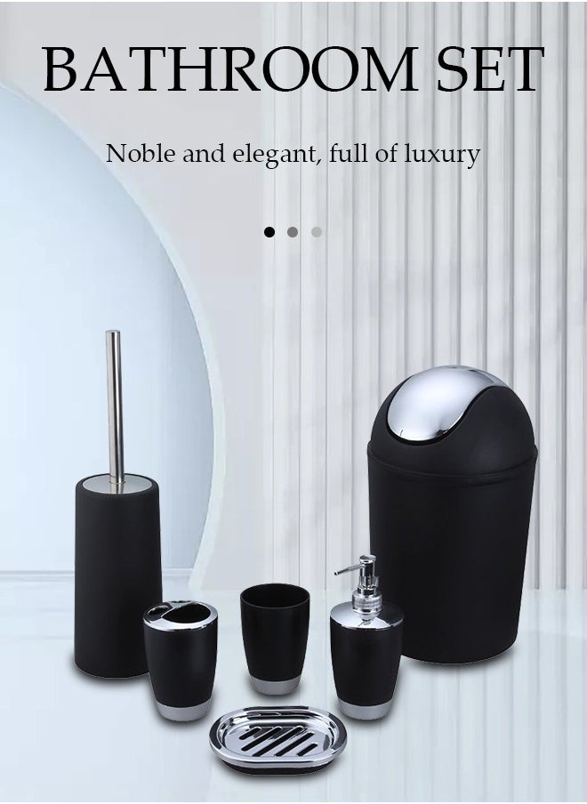DUNISO 6 Pcs Bathroom Accessories Set, Household Toiletries Set, Bathroom Storage Set,Sturdy And Durable,With Lotion Bottle, Toothbrush Cup, Mouthwash Cup, Soap Tray, Toilet Brush, Garbage Can,Suitable For Family And Travel Use  - Image 3