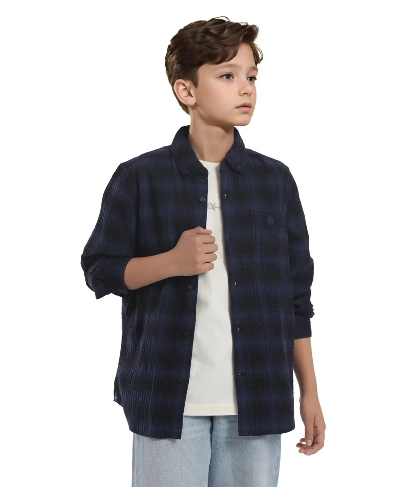 رير ونز Rare Ones Kids Toyt Blue Cotton Full Sleeves Button Down Regular Fit Checked Shirt