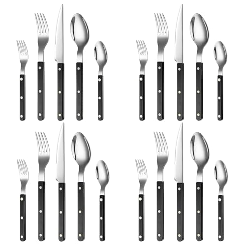 Khen Cutlery Set of 20, 18/8 Stainless Steel Flatware, Modern Silverware for Home, Kitchen, Dining & Table Setting for 4 – Stainless Steel, Dishwasher Safe, Lightweight & Ergonomic Design Gift - Black - Image 2