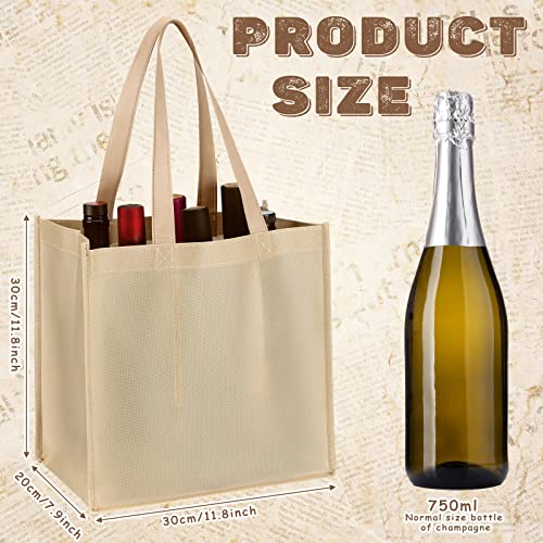 Hoolerry 12 Pcs 6 Bottle Non Woven Wine Carrier with Divider Washable Reusable Tote Bag Portable Wine Gift Bag for Travel Camping Picnic - Image 3