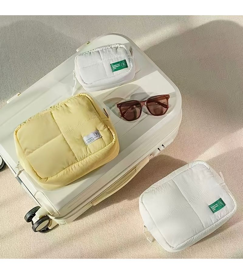 Light Blue Minimalist Large Travel Makeup Bag With Soft Texture And Ample Space Easy To Carry - Image 1
