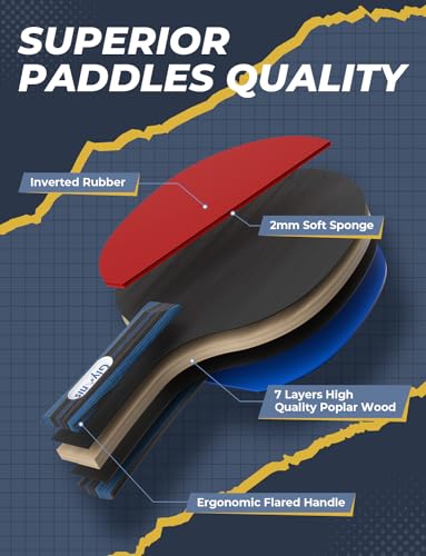 Glymnis Ping Pong Paddles Set of 2 with 4 Balls, Table Tennis Paddle Set with Storage Case, Portable Ping Pong Rackets for Indoor Outdoor Games - Image 3