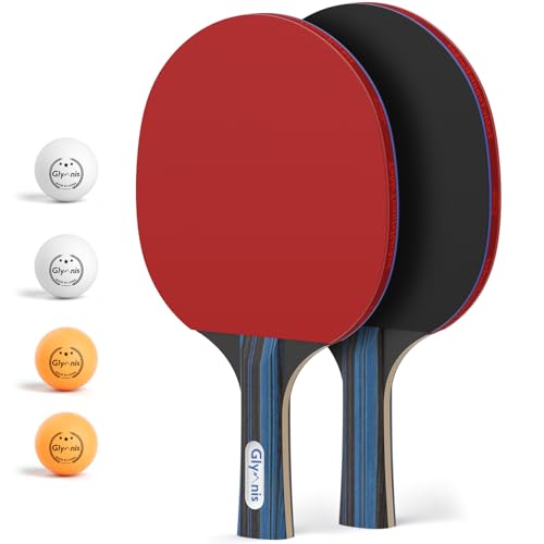 Glymnis Ping Pong Paddles Set of 2 with 4 Balls, Table Tennis Paddle Set with Storage Case, Portable Ping Pong Rackets for Indoor Outdoor Games - Image 1