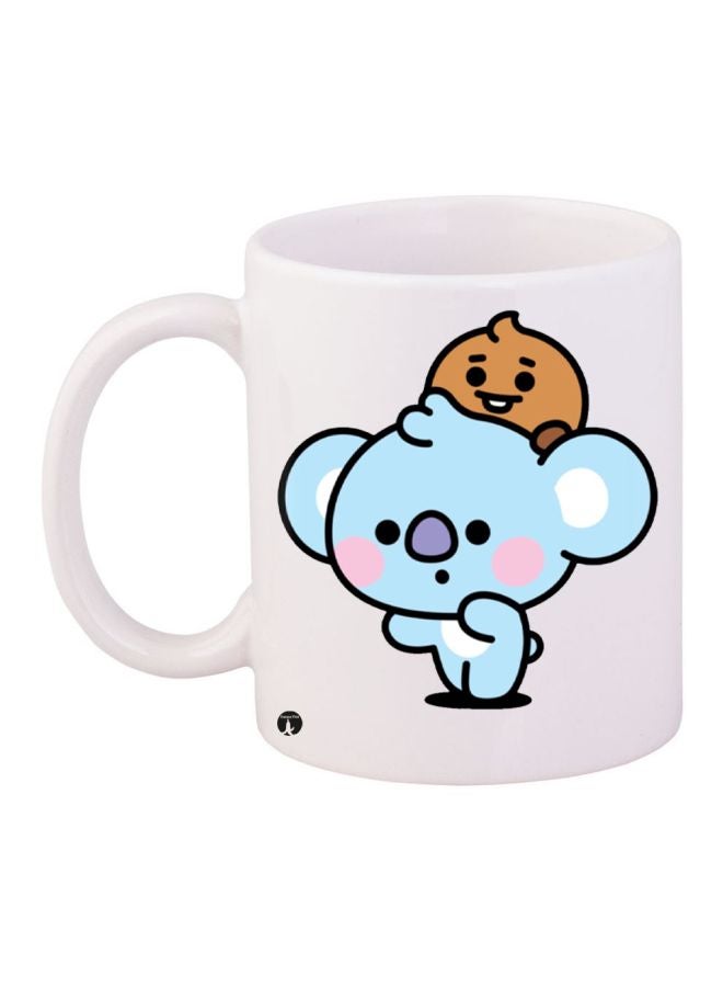 RYN Cartoon Printed Coffee Mug White/Blue/Brown 11ounce