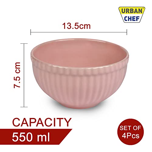URBAN CHEF Ceramic Bowl | 500 ml | Kitchen Accessories Items for Home, Serving Bowl,Bowl Set for Gift, Microwave Safe Bowl Set, Ice Cream Bowl, Prism Ceramic Handcrafted (Set of 4 - Colour May Vary) - Image 4