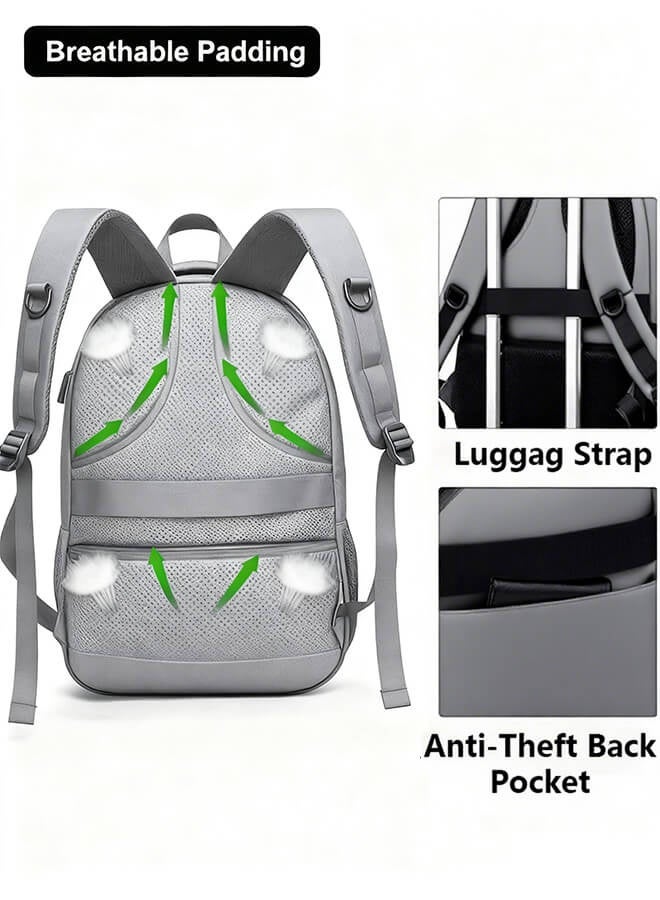 حقيبة ظهر للأولاد بحجم 15.6 بوصة للكمبيوتر المحمول، حقيبة مدرسية، حقائب ظهر للأطفال والابتدائي والجامعي، حقائب كتب لأولاد ومراهقين ورجال وطلاب، مناسبة للاستخدام اليومي والتخييم والتنزه والرياضات الخارجية والسفر، خفيفة الوزن، باللون الرمادي. - Image 4