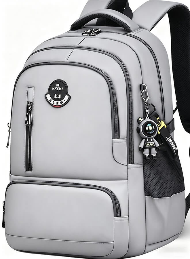 حقيبة ظهر للأولاد بحجم 15.6 بوصة للكمبيوتر المحمول، حقيبة مدرسية، حقائب ظهر للأطفال والابتدائي والجامعي، حقائب كتب لأولاد ومراهقين ورجال وطلاب، مناسبة للاستخدام اليومي والتخييم والتنزه والرياضات الخارجية والسفر، خفيفة الوزن، باللون الرمادي. - Image 1