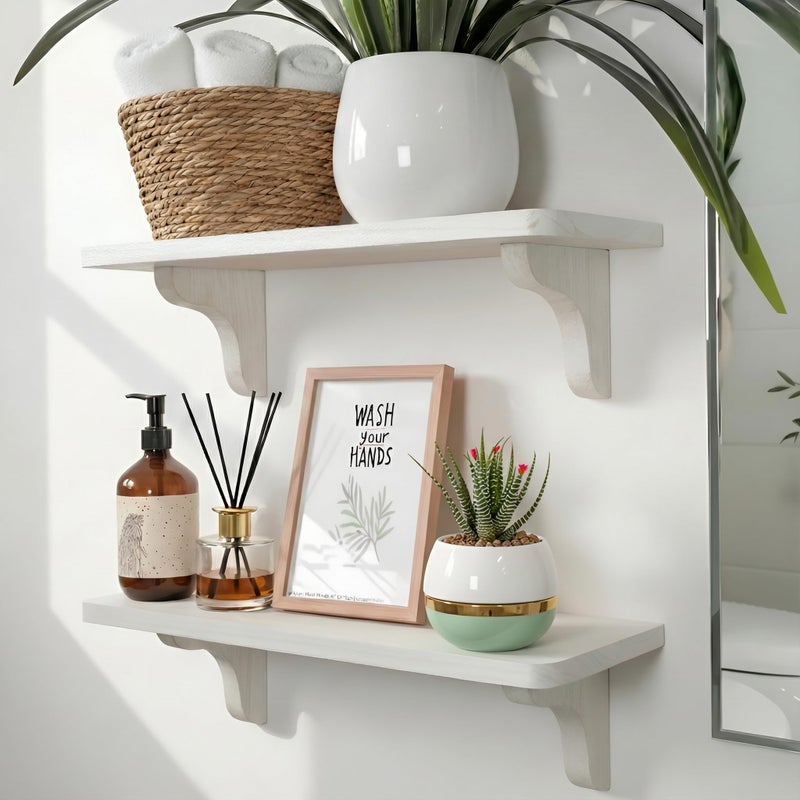 Willowy Real Wood White Wall Shelves for Bathroom 17 inch 2 Pack Easy to Install Template and Video Included Long Wall Mounted Shelves for Office Living Room Bedroom Kids Room and Kitchen - Image 2