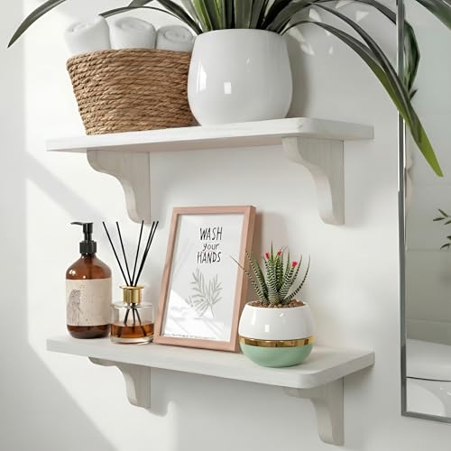 Willowy Real Wood White Wall Shelves for Bathroom 17 inch 2 Pack Easy to Install Template and Video Included Long Wall Mounted Shelves for Office Living Room Bedroom Kids Room and Kitchen - Image 1