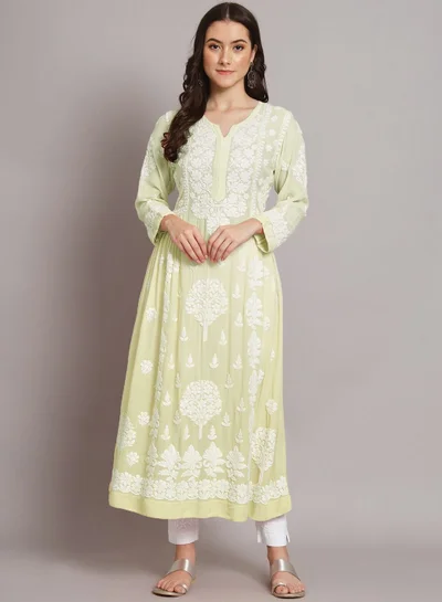 Alaya Hand Embroidered Cotton Muslin Chikankari Kurta- AL3664