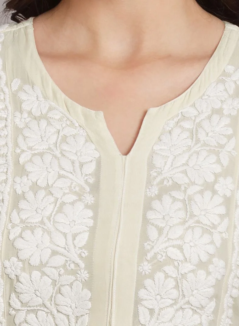 Alaya Hand Embroidered Cotton Muslin Chikankari Kurta- AL3664