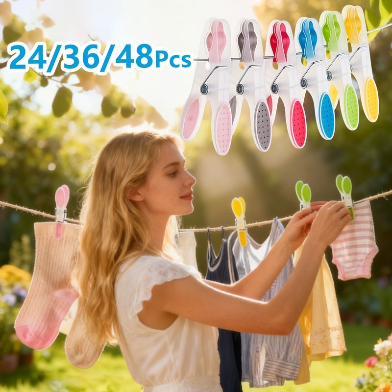 36 مشبك بلاستيكي ملون غير قابل للانزلاق، مشابك غسيل قوية مقاومة للرياح - Image 4