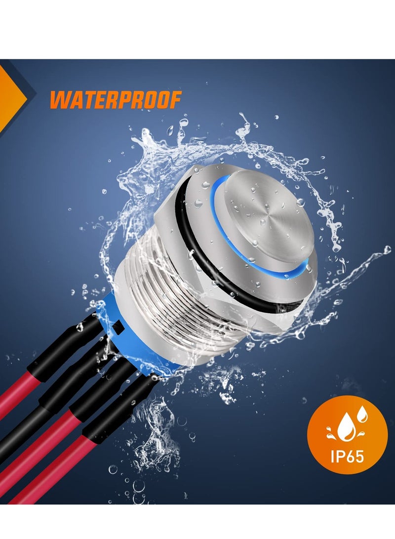 KASTWAVE Push Button Switch,12mm with Pre Wired Harness 12V 24V Stainless Steel Self Locking Latching, Push Button Latching Switch, Waterproof Pushbutton Switch Self-locking Marine Switch (5PCS) - Image 5