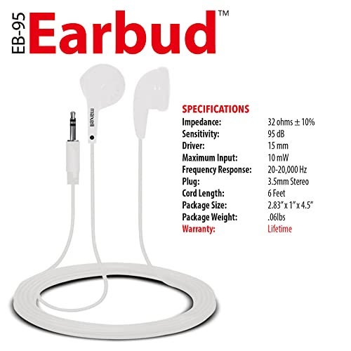 Maxell 190599 Dynamic Sound Wired Lightweight Extended Use Design Stereo Ear Bud - White (Value) - Image 3