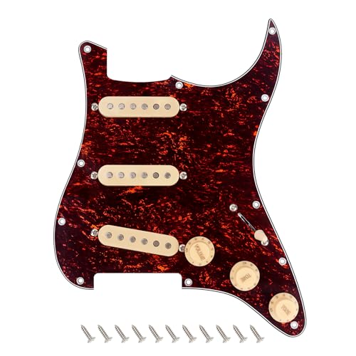 Banworks 4Ply Loaded SSS Pickguard Vintage F '60s Tones Prewired Strat Pickguard with Staggered Alnico 5 SSS Single Coil Pickups for Fender Stratocaster Electric Guitars JT/HBZC-01 Red Tortoiseshell - Image 1