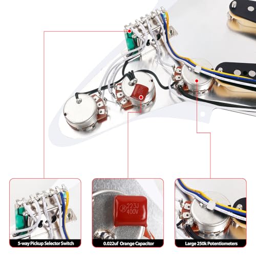 Banworks 4Ply Loaded SSS Pickguard Vintage F '60s Tones Prewired Strat Pickguard with Staggered Alnico 5 SSS Single Coil Pickups for Fender Stratocaster Electric Guitars JT/HBZC-01 Red Tortoiseshell - Image 5