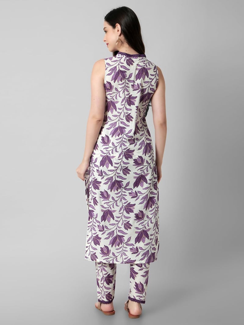 rytras Women's Cotton Cotton Printed Straight Kurta and Pant Set(Purple,S) - Image 2
