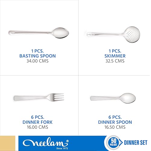 Neelam Stainless Steel Dinner Set, 24 Gauge Quality, Solid 50 Pcs Set Serving 6 People, Silver, Dishwasher Safe, Ideal Gifting Dinner Set for Anniversary, Wedding, Housewarming Party, Easy to Clean - Image 4