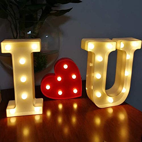MIRADH Battery Powered LED Marquee Letter Lights, Warm White, I Love U Shapes (IU) - Image 1