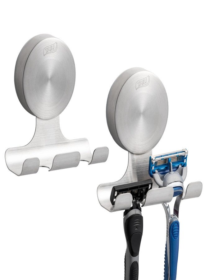TAILI 2 Pack Powerful Suction Cup Razor Holder, 304 Stainless Steel Bathroom Suction Hooks for Towel, Loofah, Bathrobe, Stylish Shaver Holder for Shower Wall, Easy to Install and Reuse, Silver - Image 1