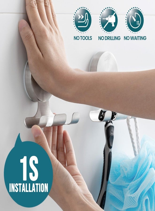 TAILI 2 Pack Powerful Suction Cup Razor Holder, 304 Stainless Steel Bathroom Suction Hooks for Towel, Loofah, Bathrobe, Stylish Shaver Holder for Shower Wall, Easy to Install and Reuse, Silver - Image 2