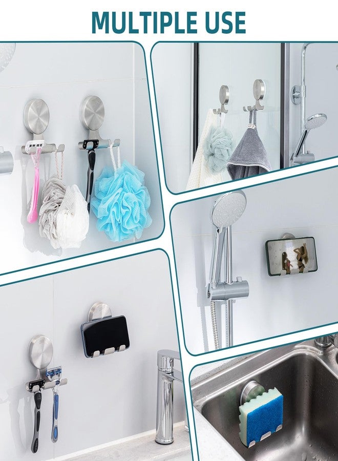 TAILI 2 Pack Powerful Suction Cup Razor Holder, 304 Stainless Steel Bathroom Suction Hooks for Towel, Loofah, Bathrobe, Stylish Shaver Holder for Shower Wall, Easy to Install and Reuse, Silver - Image 4