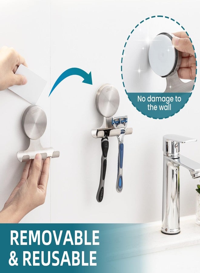 TAILI 2 Pack Powerful Suction Cup Razor Holder, 304 Stainless Steel Bathroom Suction Hooks for Towel, Loofah, Bathrobe, Stylish Shaver Holder for Shower Wall, Easy to Install and Reuse, Silver - Image 5