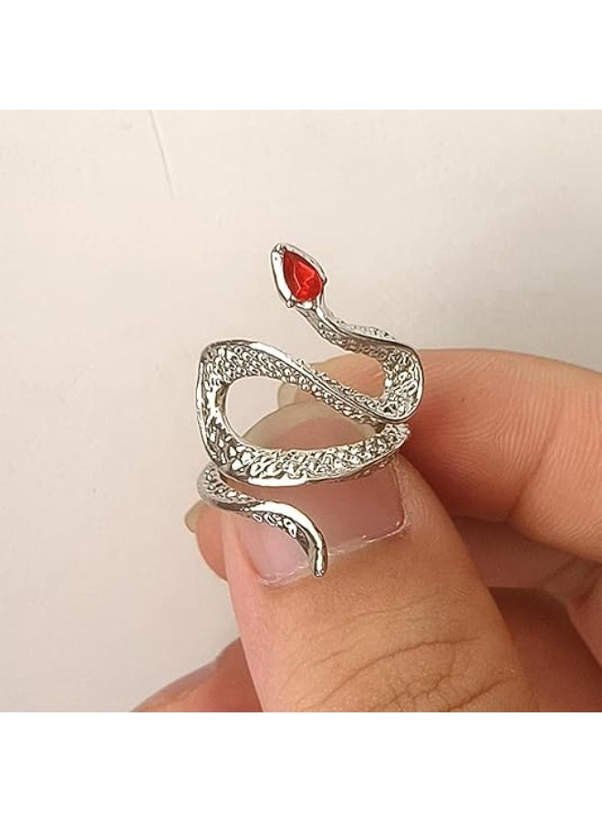 خواتم فضية مرصعة بالكريستال على شكل ثعبان للنساء، بتصميم بانك جريء، مفتوحة وقابلة للتعديل، بتصميم ثعبان مميز، مجوهرات عتيقة مرصعة بأحجار الراين، هدايا - Image 2