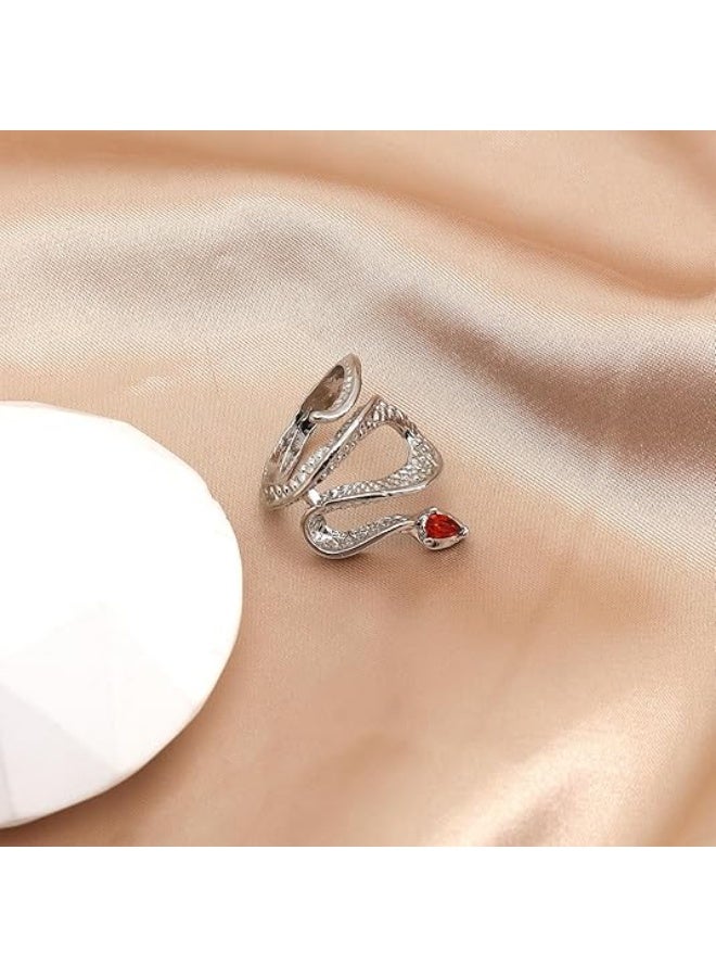 خواتم فضية مرصعة بالكريستال على شكل ثعبان للنساء، بتصميم بانك جريء، مفتوحة وقابلة للتعديل، بتصميم ثعبان مميز، مجوهرات عتيقة مرصعة بأحجار الراين، هدايا - Image 3