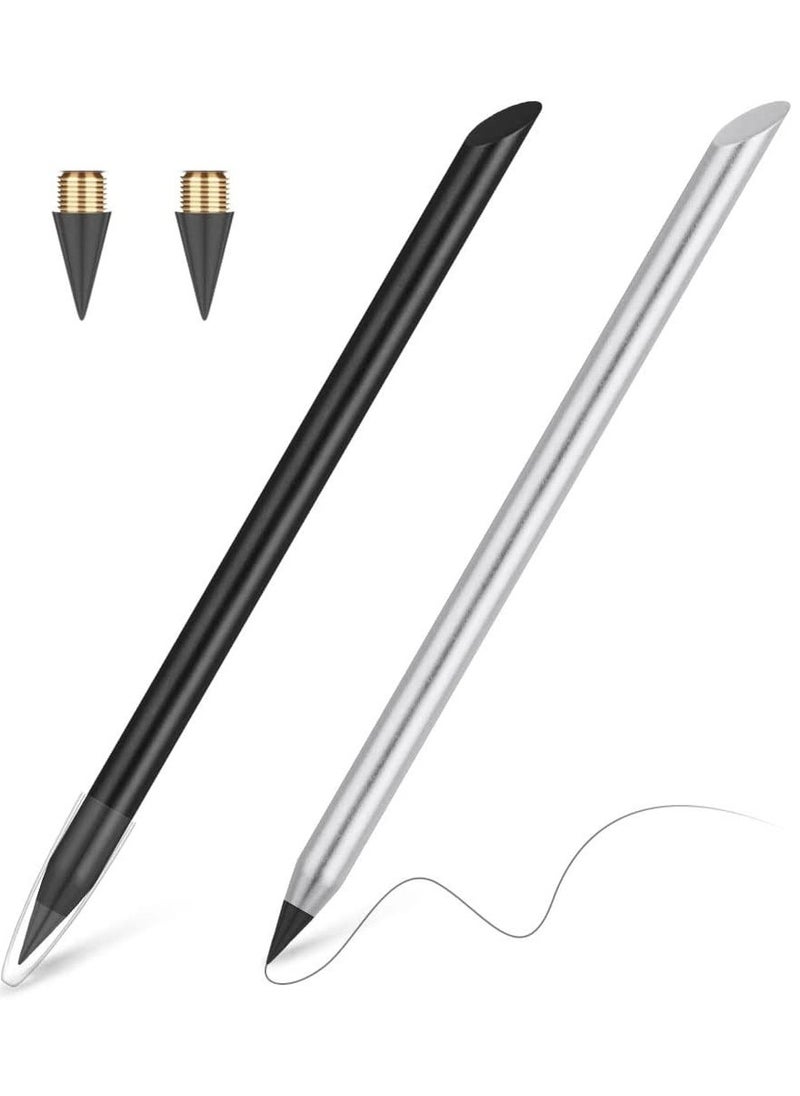 GUDOO 2 Pack Metal Inkless Pencil Infinity Pencil Reusable Everlasting Pencil Set with 2 Replaceable Nibs for Writing Drawing Students Home Office School Supplies  - Image 1