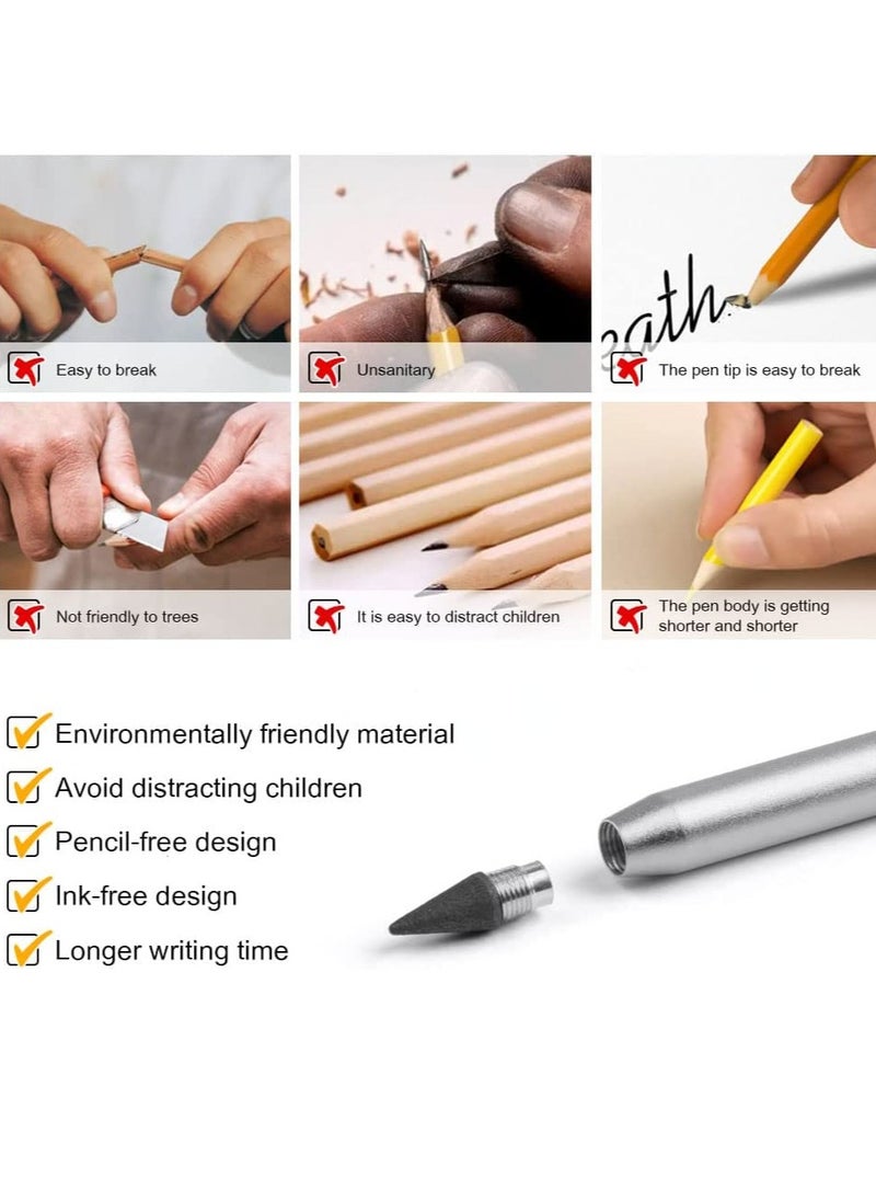 GUDOO 2 Pack Metal Inkless Pencil Infinity Pencil Reusable Everlasting Pencil Set with 2 Replaceable Nibs for Writing Drawing Students Home Office School Supplies  - Image 4