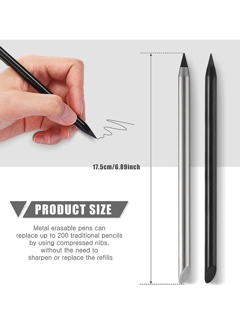 GUDOO 2 Pack Metal Inkless Pencil Infinity Pencil Reusable Everlasting Pencil Set with 2 Replaceable Nibs for Writing Drawing Students Home Office School Supplies  - Image 2