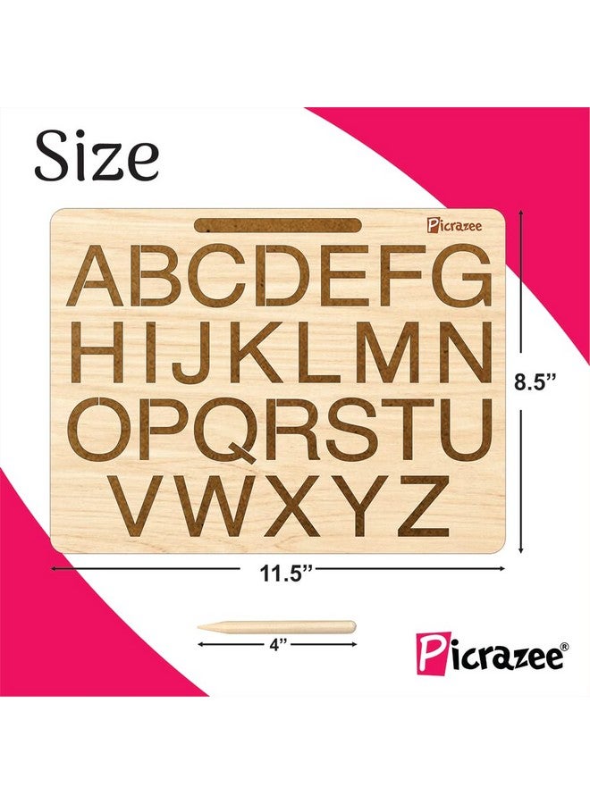 PICRAZEE لوحة تتبع تعليمية خشبية بيكرازي للأطفال | ألواح الكتابة والتعلم للأطفال | مجموعة من 4 (الحروف الإنجليزية الصغيرة والكبيرة، الحروف الهندية والأرقام) - Image 2