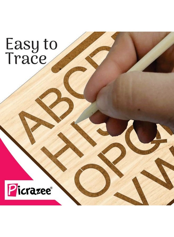 PICRAZEE لوحة تتبع تعليمية خشبية بيكرازي للأطفال | ألواح الكتابة والتعلم للأطفال | مجموعة من 4 (الحروف الإنجليزية الصغيرة والكبيرة، الحروف الهندية والأرقام) - Image 3