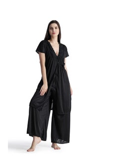 مملكة الإكسسوارات بدلة ليلية نسائية صيفية حريرية من الساتان  - Image 3
