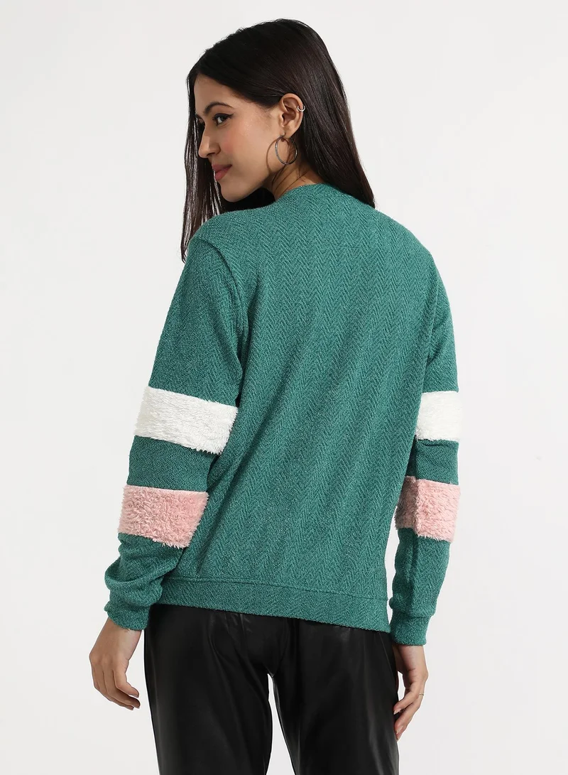 Pinacolada  Women's Sea Green Zip-Front Chevron Jacket for Women | Best Price UAE
