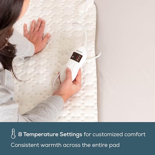 Beurer بطانية تحتية مدفأة Beurer UWB55 مع 8 إعدادات حرارة وفلانيل فائق النعومة، وسادة مرتبة كهربائية مع ميزات أمان ضد السخونة الزائدة، تسخين سريع، قابلة للغسل في الغسالة، 59" × 31.5" - Image 5