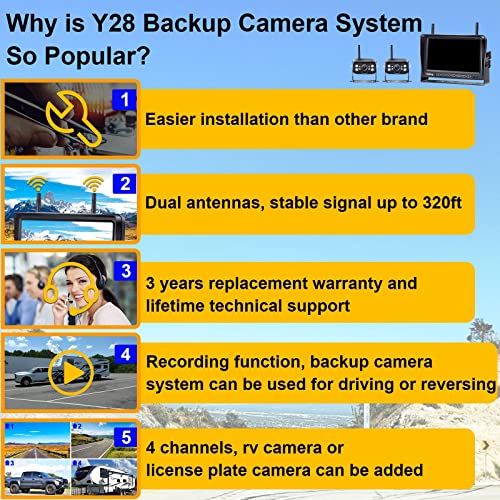 Yakry RV Backup Camera Wireless Recording 2 Cameras - Plug and Play Pre-Wired for Furrion System Night Vision 4 Channels HD 1080P 7'' Touch Key Monitor Rear View Camera for Trailer/Trucks/Camper Yakry Y28 - Image 2
