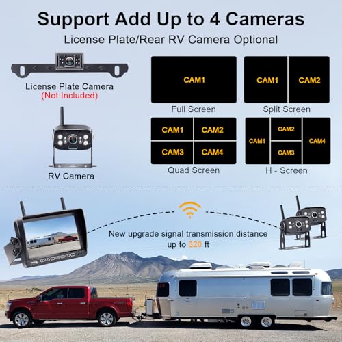 Yakry RV Backup Camera Wireless Recording 2 Cameras - Plug and Play Pre-Wired for Furrion System Night Vision 4 Channels HD 1080P 7'' Touch Key Monitor Rear View Camera for Trailer/Trucks/Camper Yakry Y28 - Image 4