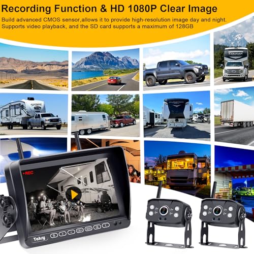Yakry RV Backup Camera Wireless Recording 2 Cameras - Plug and Play Pre-Wired for Furrion System Night Vision 4 Channels HD 1080P 7'' Touch Key Monitor Rear View Camera for Trailer/Trucks/Camper Yakry Y28 - Image 5