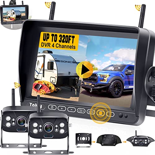 Yakry RV Backup Camera Wireless Recording 2 Cameras - Plug and Play Pre-Wired for Furrion System Night Vision 4 Channels HD 1080P 7'' Touch Key Monitor Rear View Camera for Trailer/Trucks/Camper Yakry Y28 - Image 1