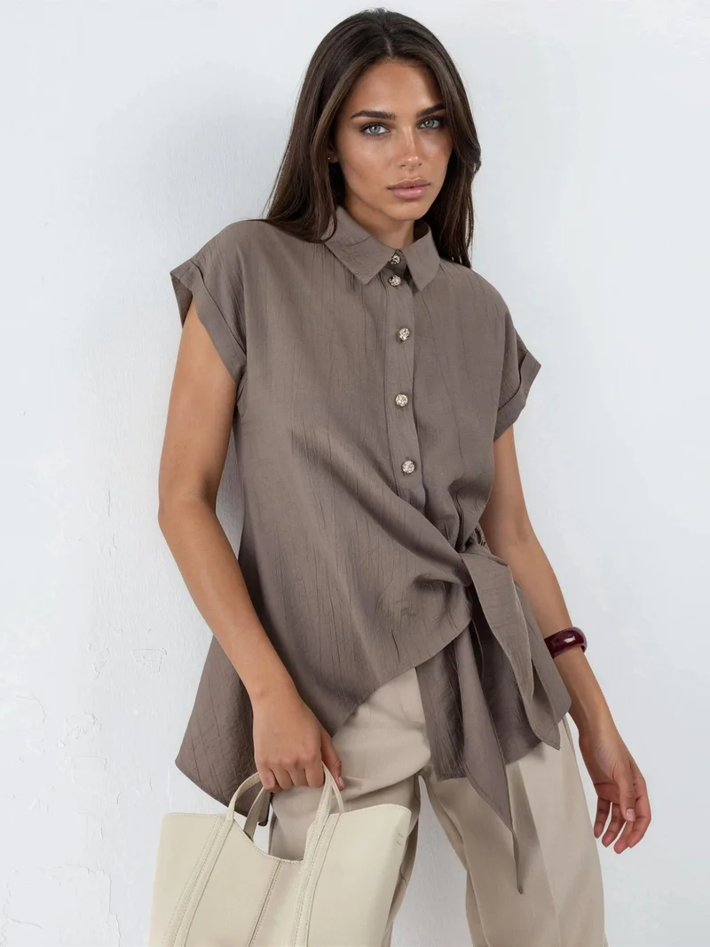 بوسيم BUSEM Textured Woven Blouse with Tie Detail