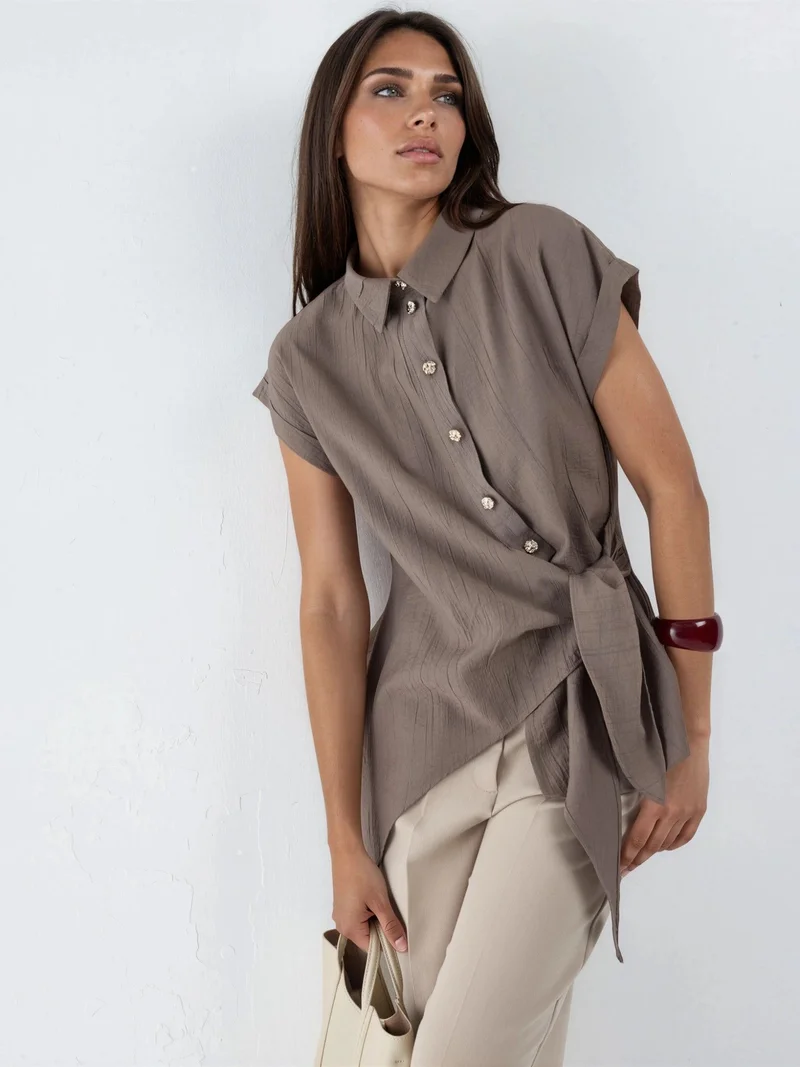 بوسيم BUSEM Textured Woven Blouse with Tie Detail