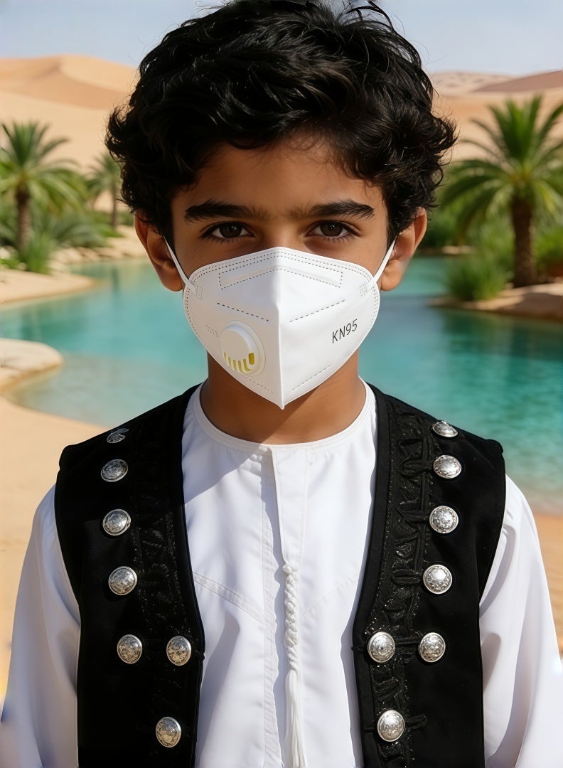 مجموعة من 20 كمامة KN95 بيضاء للأولاد مع صمام تنفس - Image 1