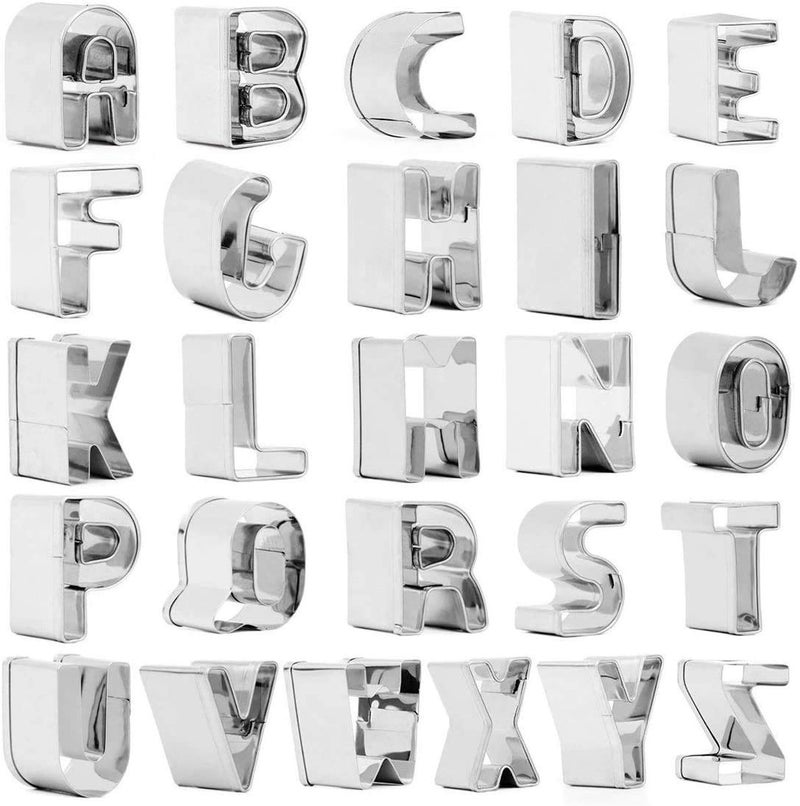 HARI - Cookie Cutter Set 26 Pcs Stainless Steel Alphabet Letters Biscuit Cookie Cutters Mini A-Z Shaped Cookie Molds - Image 1