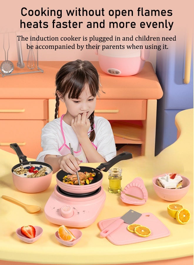 Kitchen Role Play Playset, Pretend Play Cookware Indoor DIY Toy Game, Kitchen Accessories Playset with Spray and Light for Boys Girls Kids, Pink - Image 1