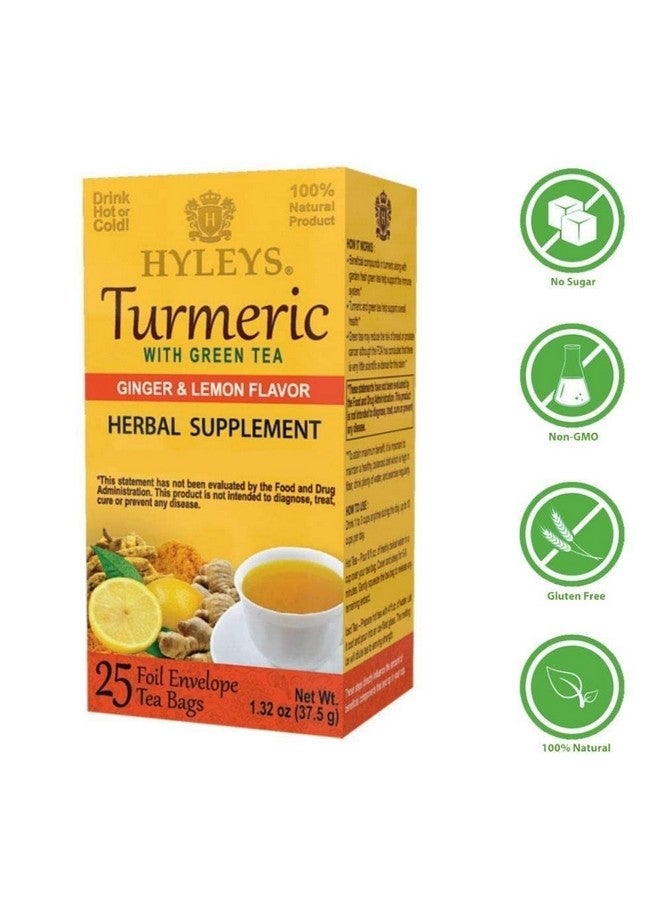 Hyleys Ginger Turmeric Tea Lemon Flavor - 25 Tea Bags (6 Pack - 150 Tea Bags Total) - Wellness Herbal Supplement Green Tea - Image 3